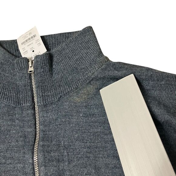 J Crew Sweater Mens XXL Grey Merino Wool Blend 1/4 Zip Mock Neck Neutral BB697 - Picture 2 of 12